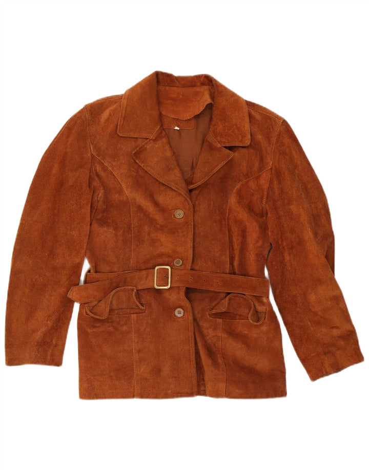 Jachetă de piele de piele vintage pentru femei UK 14 maro mediu
