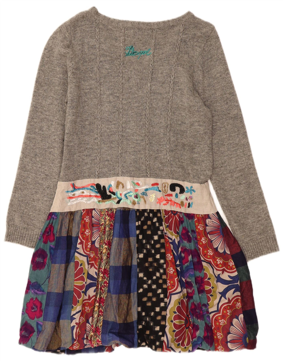 DESIGUAL Rochie Jumper cu mânecă lungă pentru femei EU 44 XL Gri Patchwork In