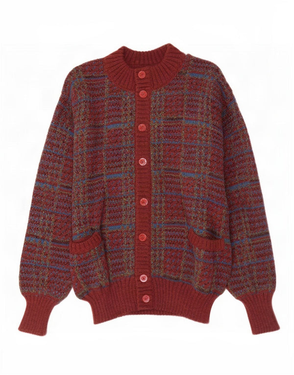 Cardigan Vintage pentru bărbați, cu carouri mari, bordeaux