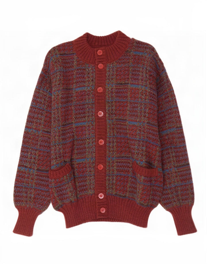 Cardigan Vintage pentru bărbați, cu carouri mari, bordeaux