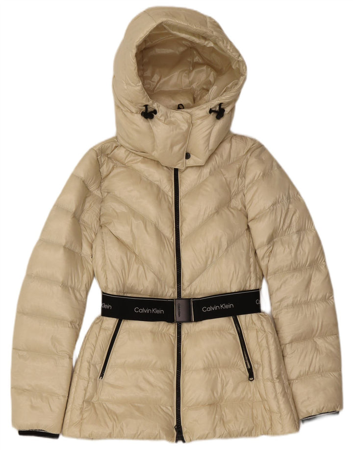 Jachetă căptușită cu grafică Calvin Klein pentru femei UK 10 Small Colorblock alb