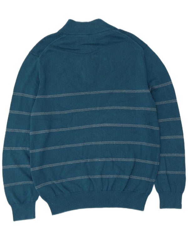 Crew Clothing Pulover pentru bărbați, cu fermoar, cu gât, 2XL, bumbac cu dungi albastre