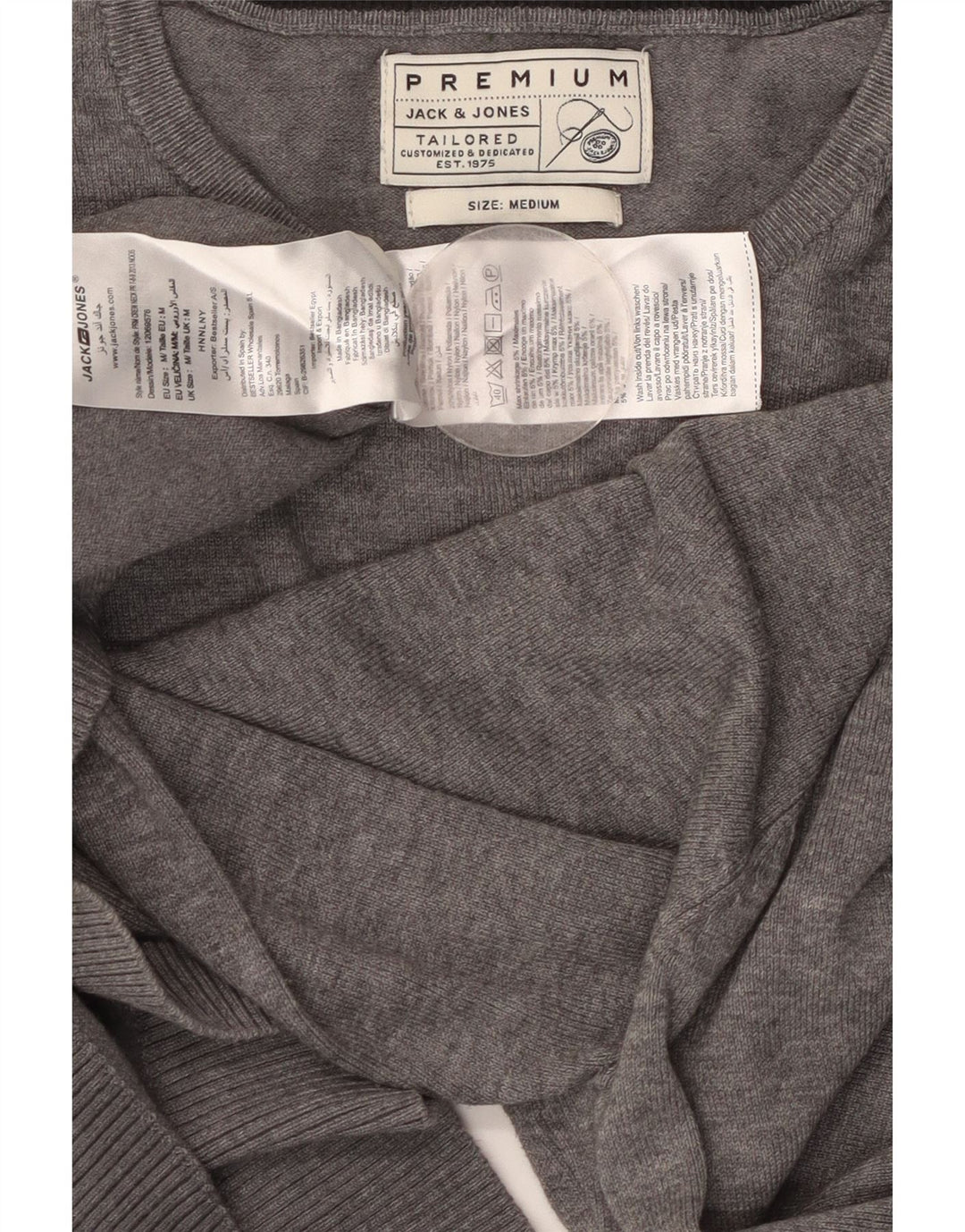 JACK & JONES Pulover croit pentru bărbați, cu gâtul turn, bumbac mediu gri