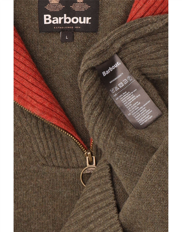Pulover Barbour pentru bărbați, cu fermoar și gât, lână mare kaki