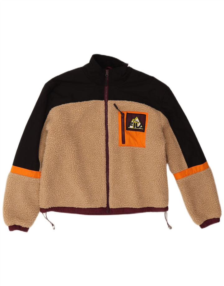 Jachetă fleece supradimensionată pentru femei Fila UK 14 Medium Bej Colorblock