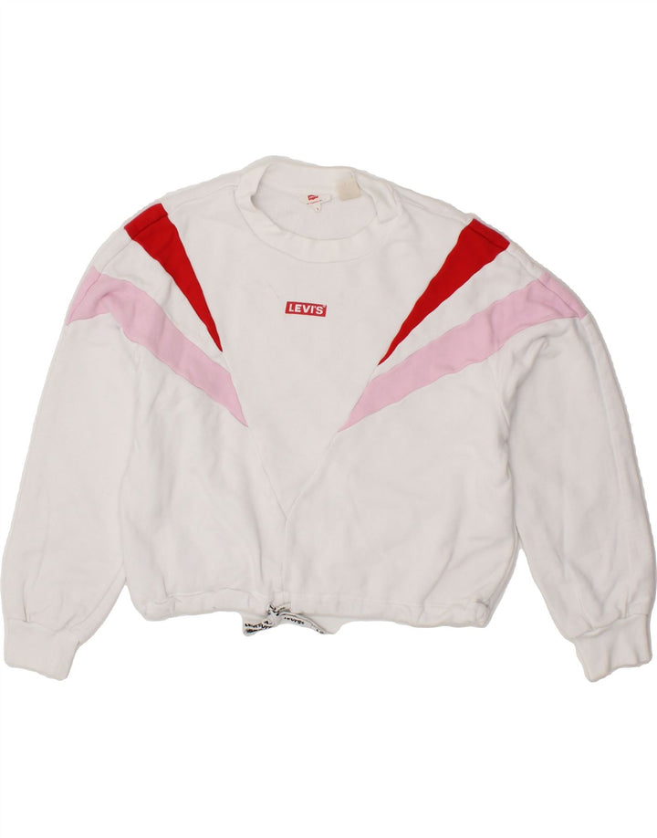 LEVI'S Womens Oversized Crop Sweatshirt Jumper UK 10 Small White Vintage Levi's and Second-Hand Levi's from Messina Hembry 