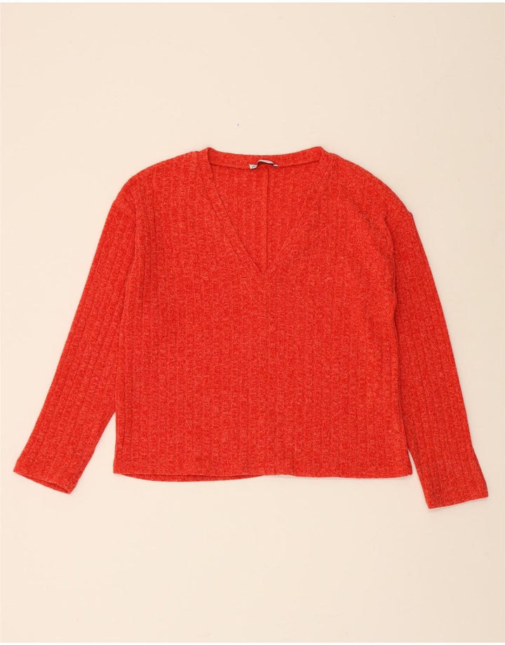 ZARA Womens Crop V-Neck Jumper Sweater UK 10 Small Red Polyester Vintage Zara and Second-Hand Zara from Messina Hembry 