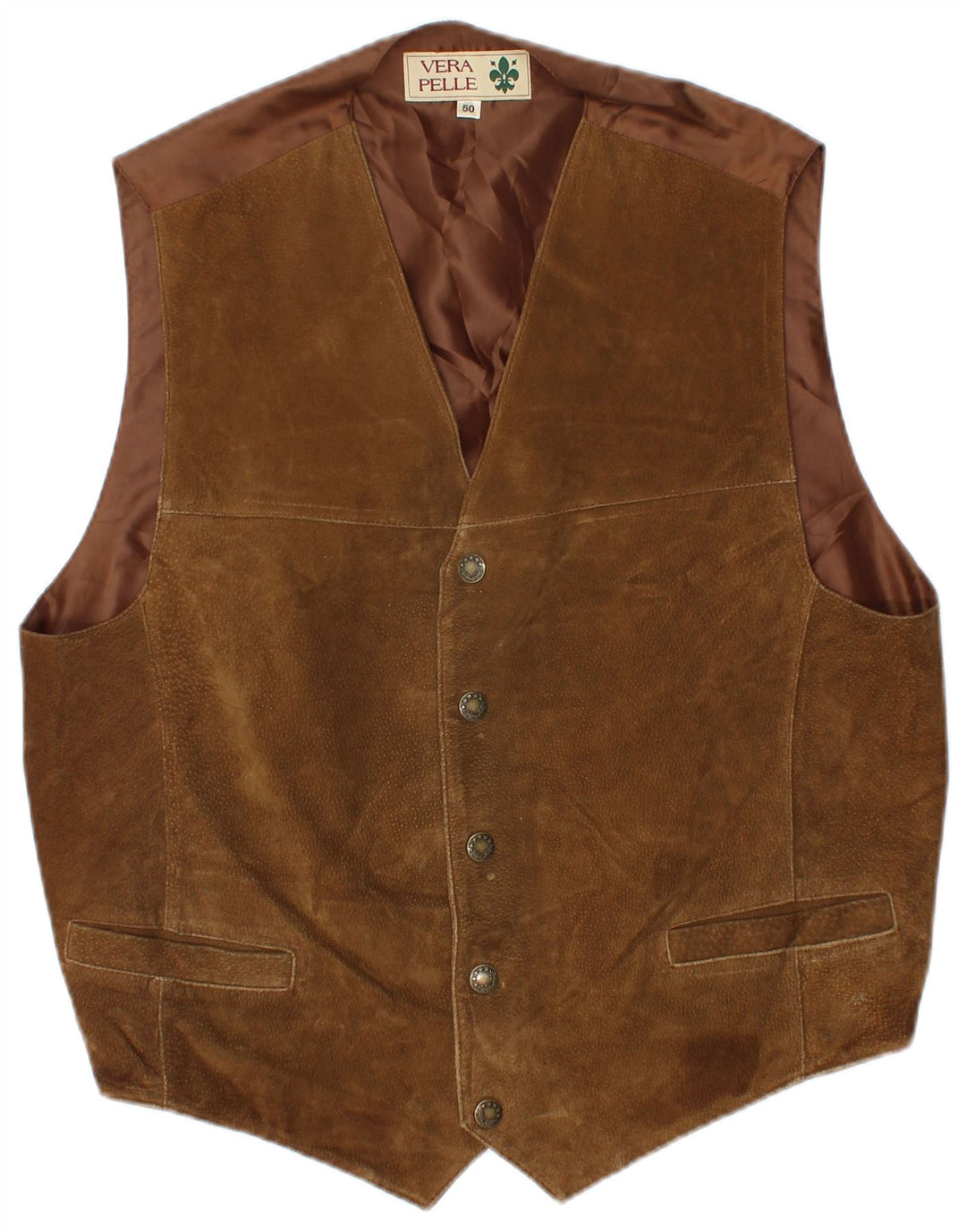 Vestă pentru bărbați VINTAGE din piele intoarsa IT 50 din piele maro medie