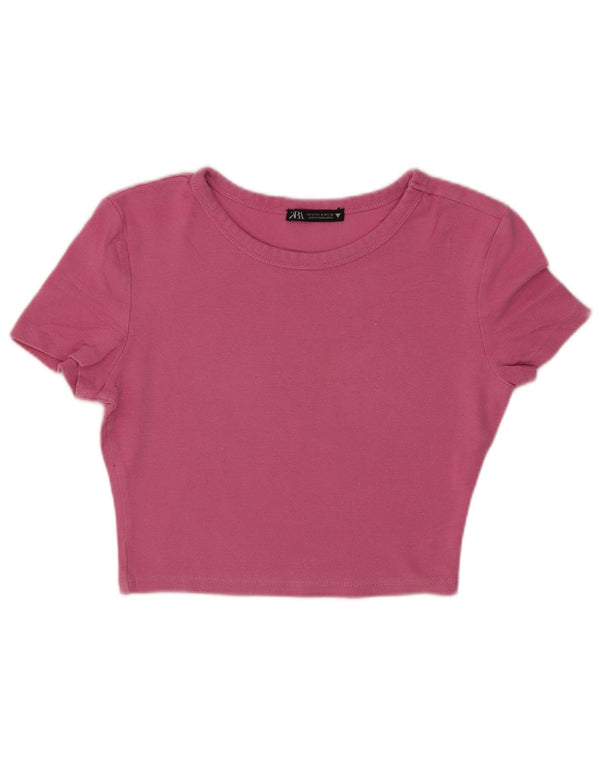 Tricou Crop pentru femei Zara UK 8 mic bumbac roz