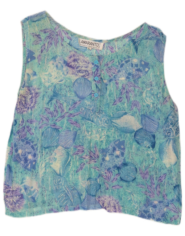 Crop top fără mâneci pentru femei Amaranto UK 16 mare, albastru, viscoză florală