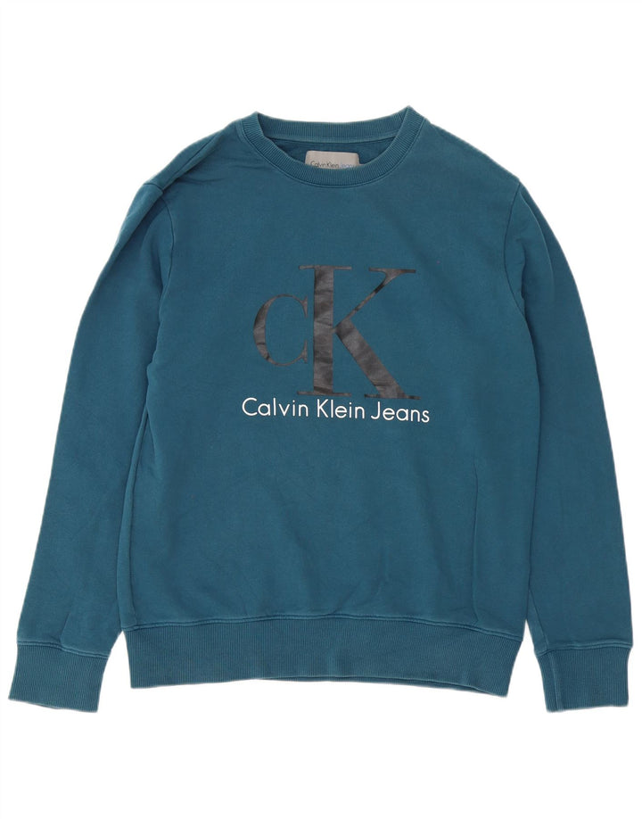 Pulover Calvin Klein Jeans pentru bărbați cu grafică, bumbac albastru mediu