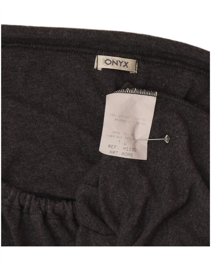 Onyx Crop Top cu mânecă lungă pentru femei cu cravată în față, UK 12, bumbac gri mediu