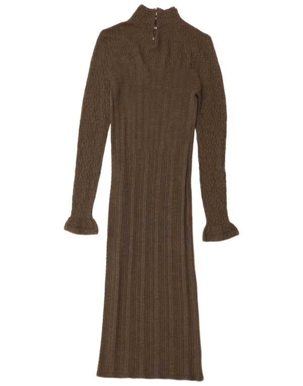 Polo Ralph Lauren Womens Long Sleeve Maxi Jumper Dress UK 6 XS Khaki Wool
