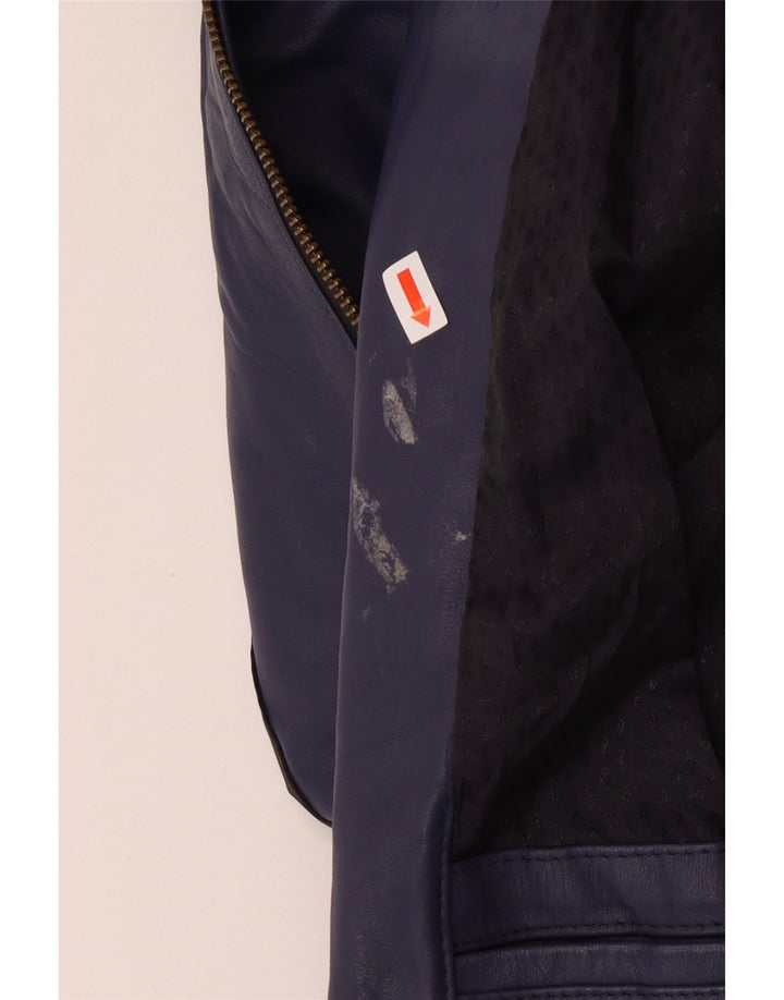 Jachetă Bomber din piele vintage pentru femei UK 14 Medium Bleumarin