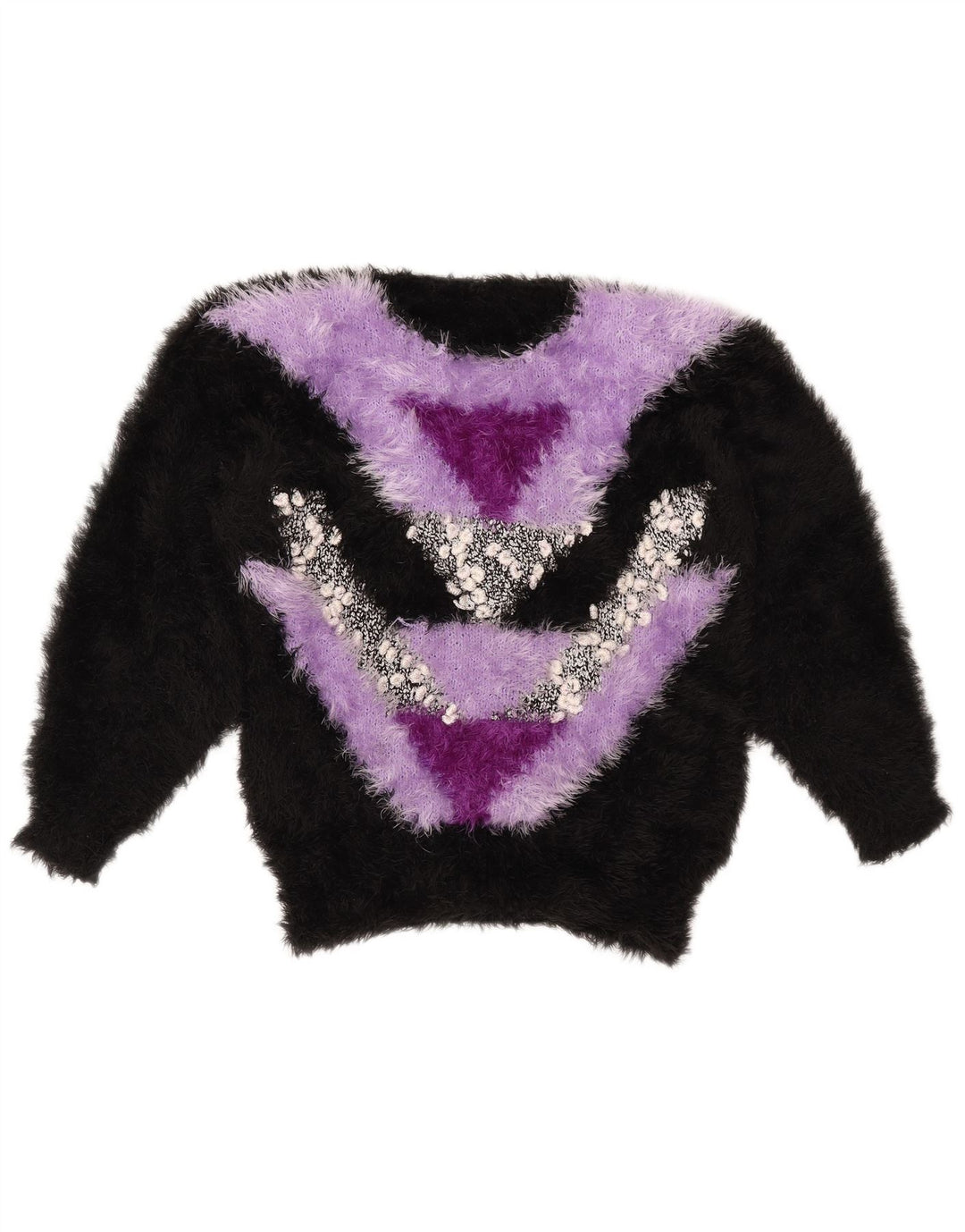 Pulover VINTAGE pentru femei cu decolteu rotund UK 14 Medium Black Colorblock