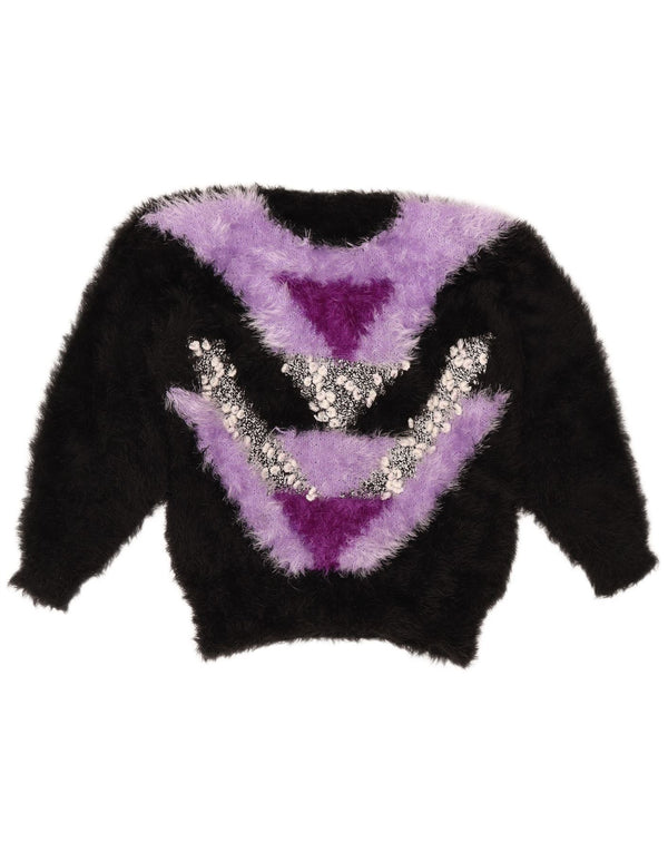 Pulover VINTAGE pentru femei cu decolteu rotund UK 14 Medium Black Colorblock