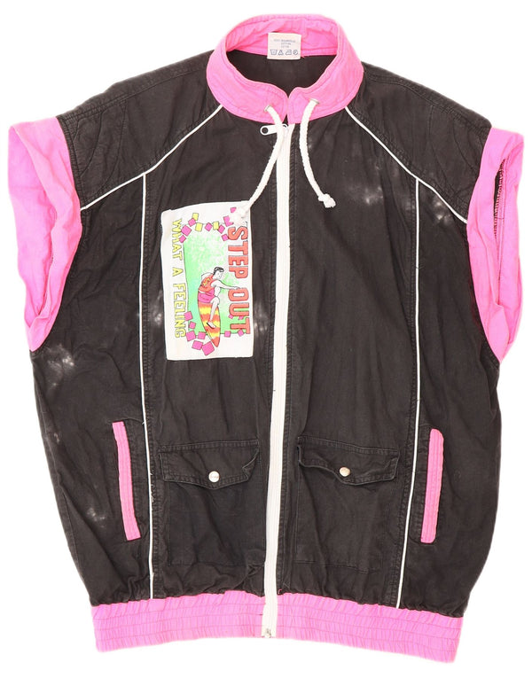 Jachetă de trening cu grafică VINTAGE pentru femei UK 18 XL, negru, color block