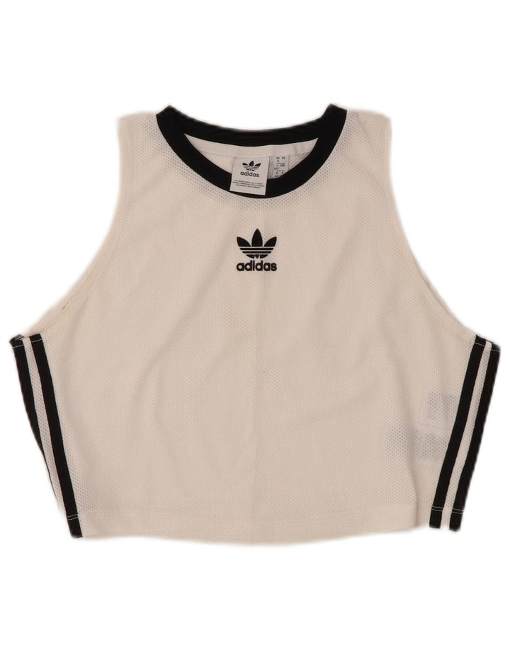 ADIDAS Crop Vest Top pentru femei UK 16 Poliester alb mare