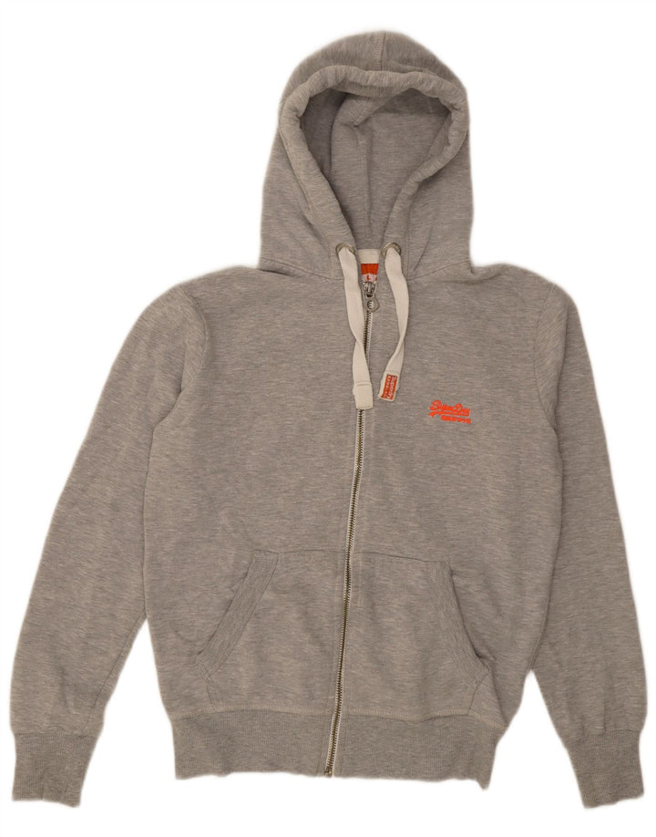 Pulover Superdry pentru bărbați, cu fermoar, bumbac cu pete, gri mediu
