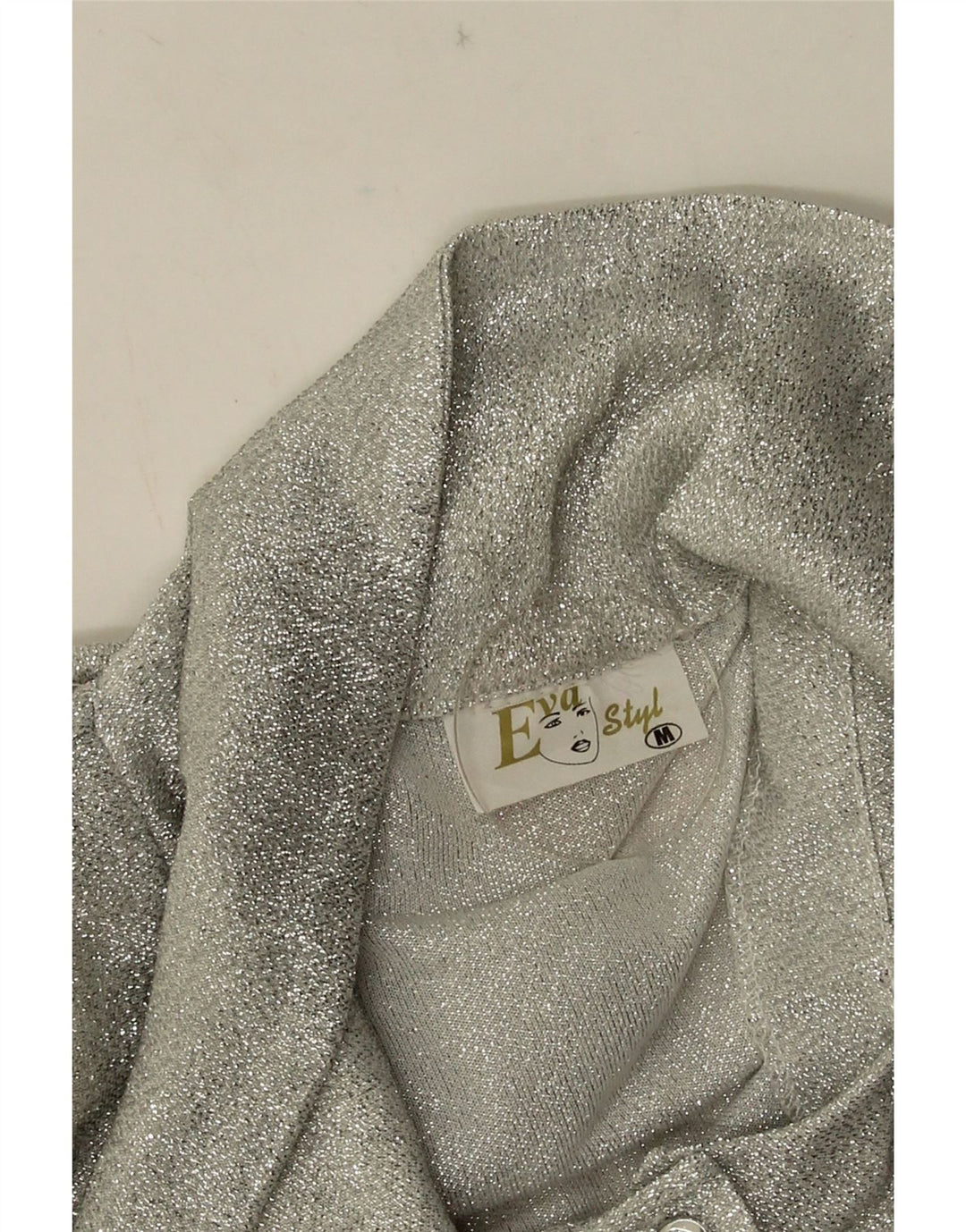 Bluză vintage pentru femei cu cămașă cu cravată în față UK 12 Medium Argintiu pete