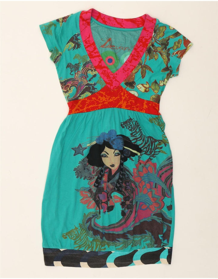 Rochie teacă cu model abstract Desigual pentru femei UK 14, bumbac verde mare