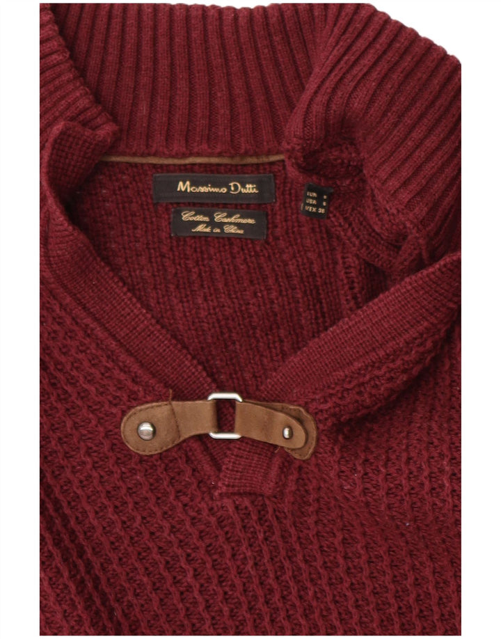 Pulover Massimo Dutti pentru bărbați cu gât țestoasă, bumbac mic de culoare burgundă