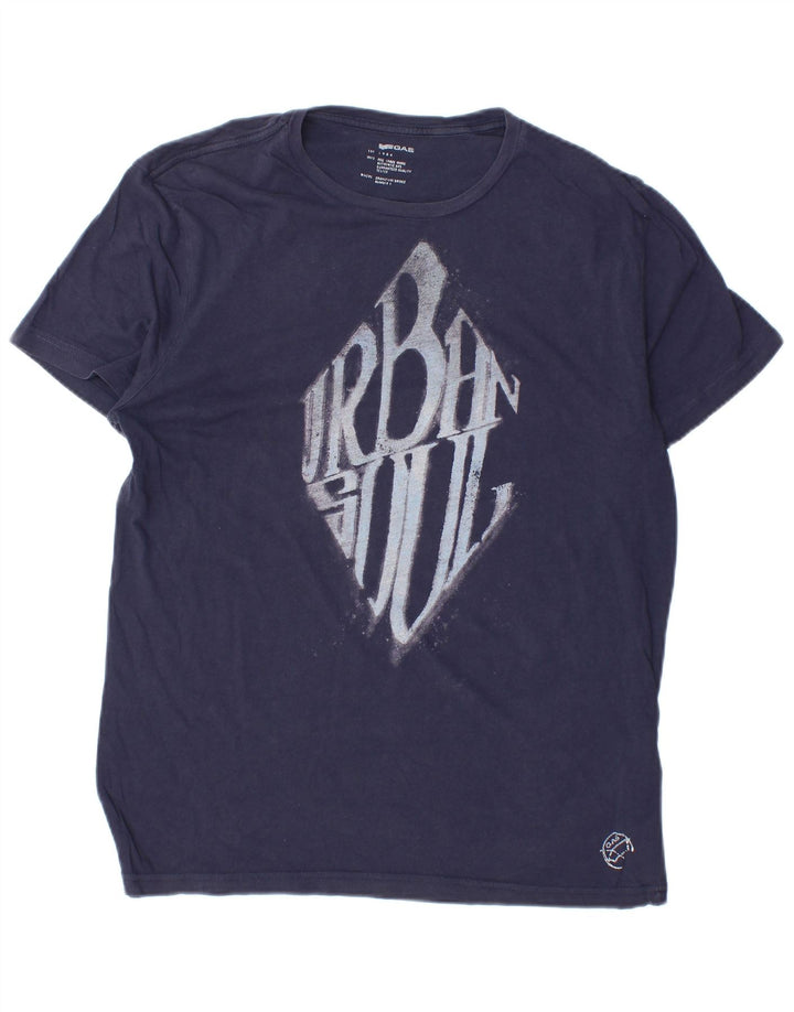 Tricou grafic pentru bărbați Gas Top mediu din bumbac bleumarin