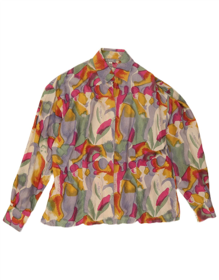 Bluză cămașă cu model abstract pentru femei Egoiste UK 14, mătase mare, multicoloră