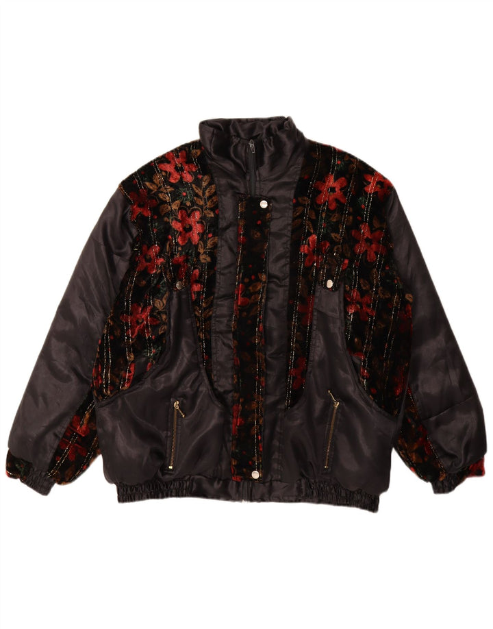 Jachetă căptușită Vintage pentru femei UK 18 XL Negru Floral