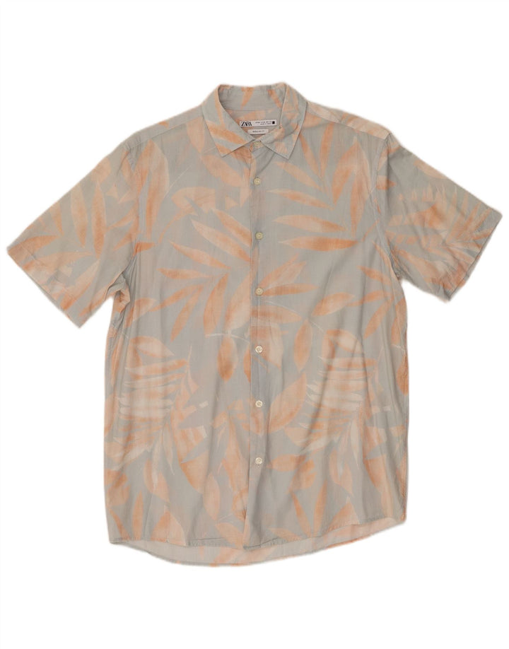 Cămașă cu mânecă scurtă pentru bărbați Zara, cu formă regulată, albastru mediu, floral