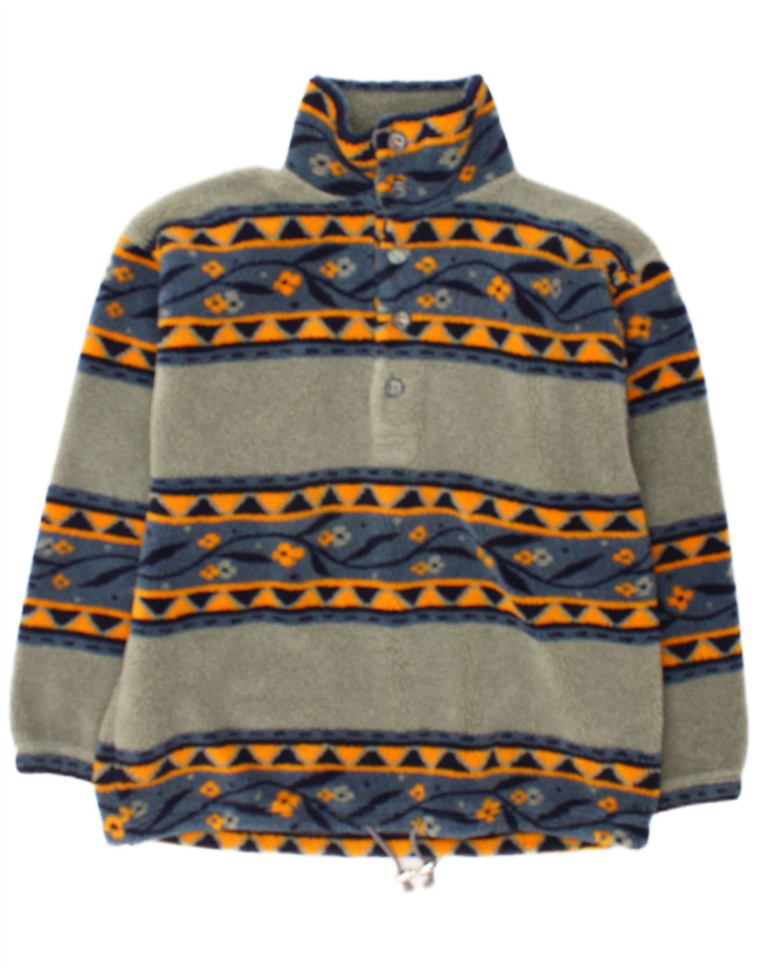 Pulover Vintage pentru Bărbați cu Nasturi la Gât, Fleece, Mărime Mare, Gri, Geometric, Poliester