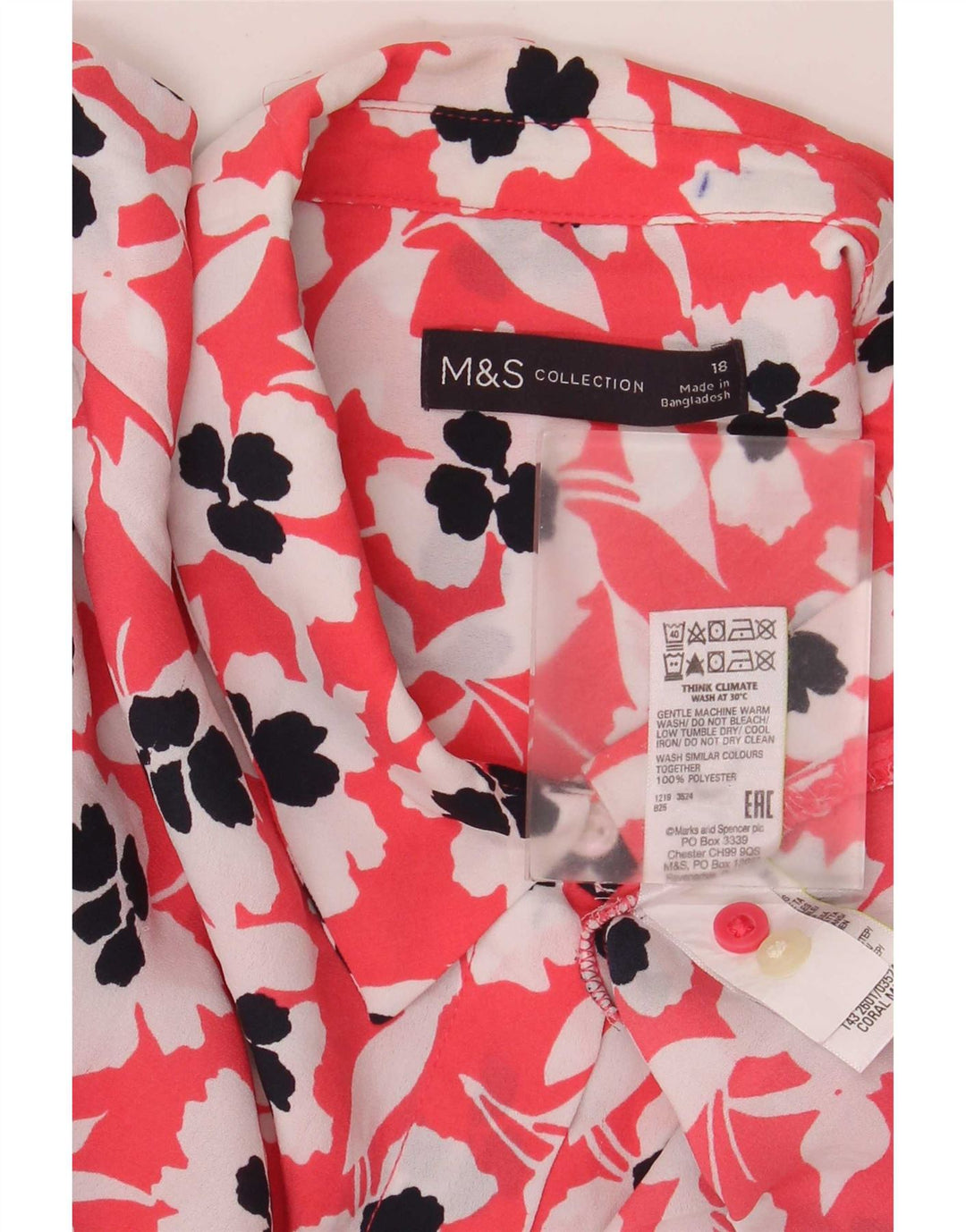 Bluză cămașă supradimensionată pentru femei Marks & Spencer UK 18 XL Poliester floral roșu