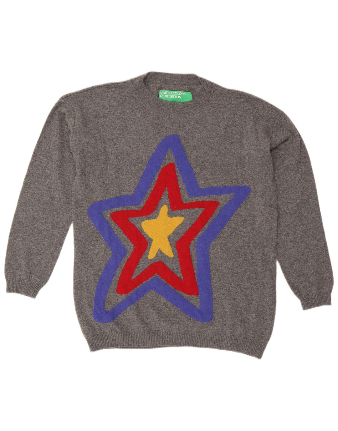 Pulover pentru bărbați cu decolteu rotund cu grafică BENETTON, gri mediu, floral