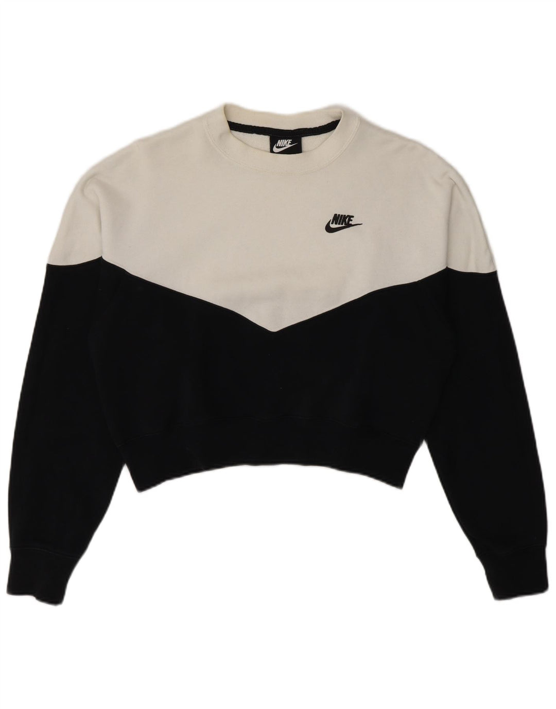 Pulover crop Nike pentru femei UK 14 Medium Black Colorblock