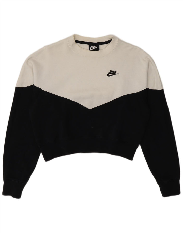 Pulover crop Nike pentru femei UK 14 Medium Black Colorblock