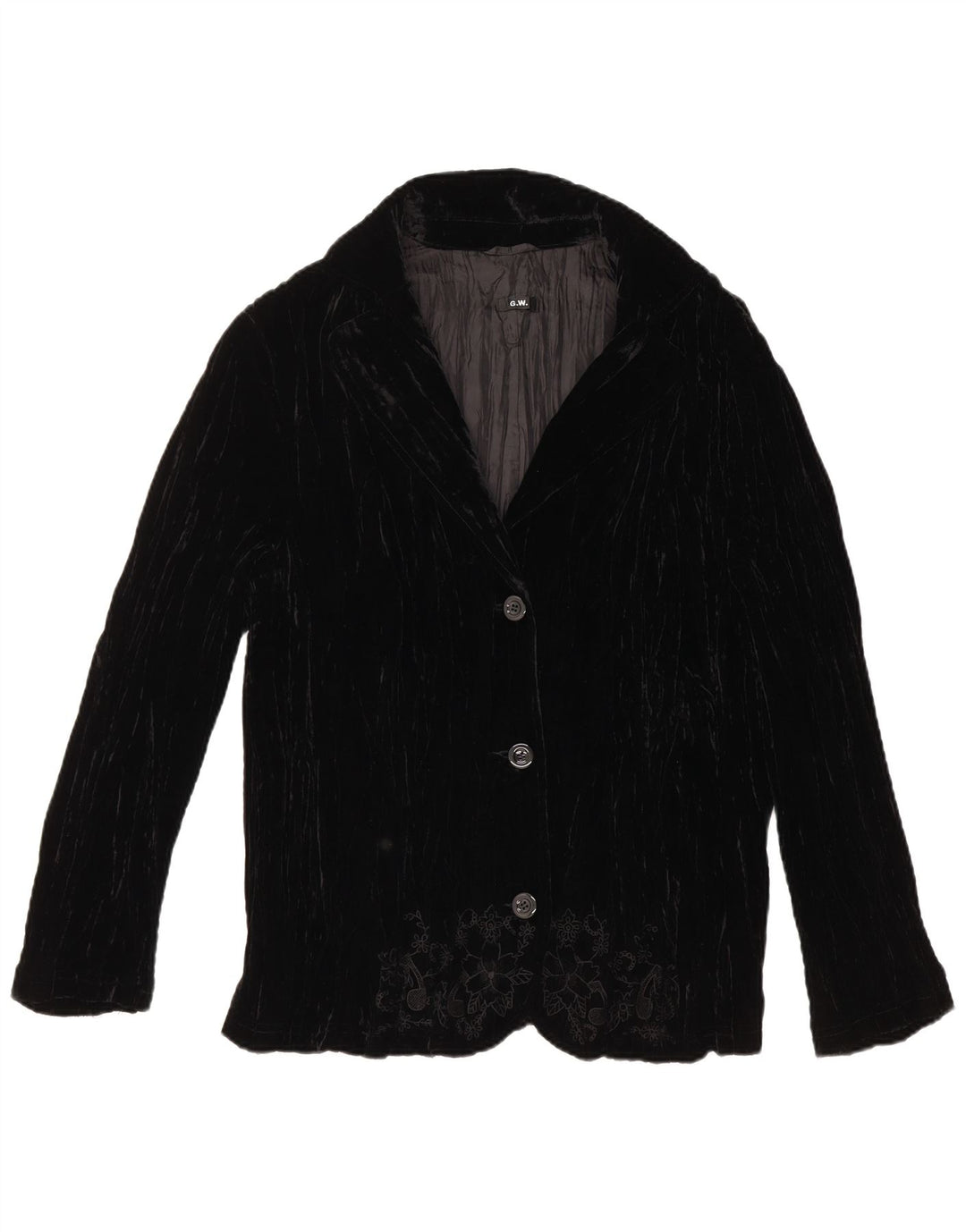 Jachetă pentru femei VINTAGE din catifea cu 3 nasturi UK 18 XL Negru Floral