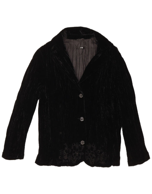 Jachetă pentru femei VINTAGE din catifea cu 3 nasturi UK 18 XL Negru Floral