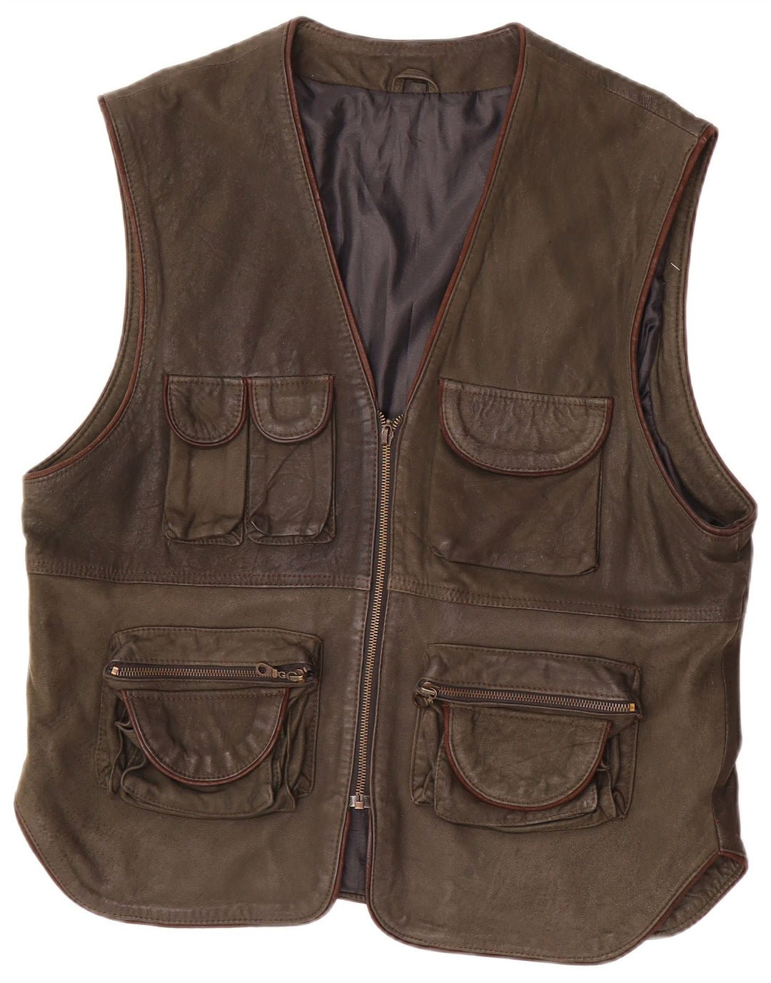Gilet din piele vintage pentru bărbați IT 54 2XL kaki
