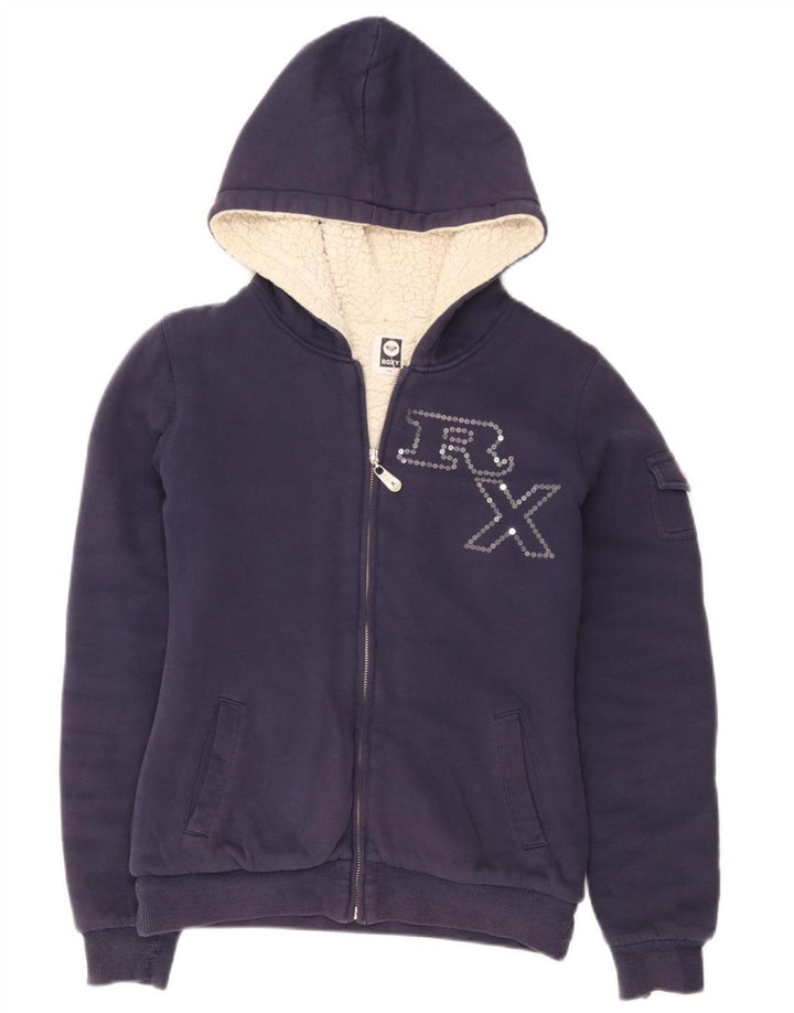 Pulover Roxy pentru damă, cu fermoar, cu capota, UK 6 XS, poliester bleumarin