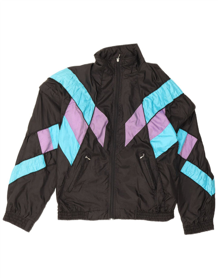 Jachetă de trening pentru bărbați vintage, XL, neagră, poliamidă color bloc