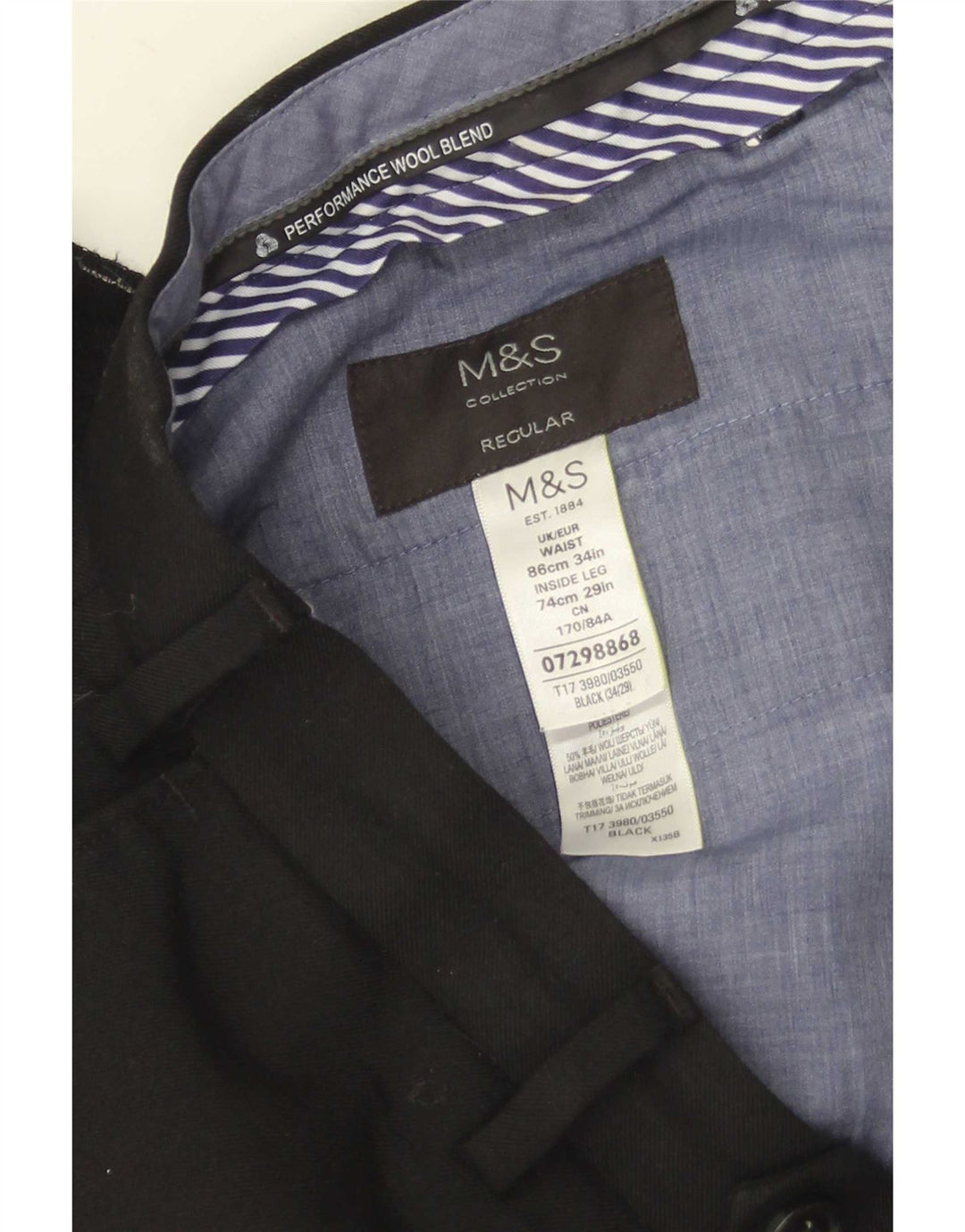 Marks & Spencer Pantaloni drepți pentru bărbați L34 L29 Lână neagră
