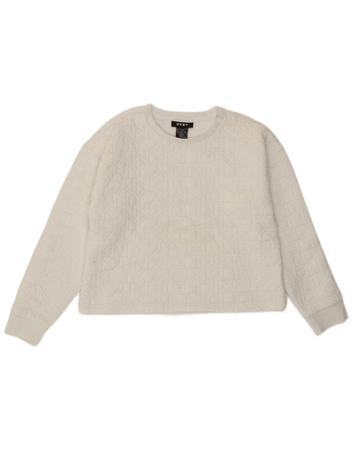 Hanorac crop pentru femei Dkny Pulover UK 14 Poliester alb mediu