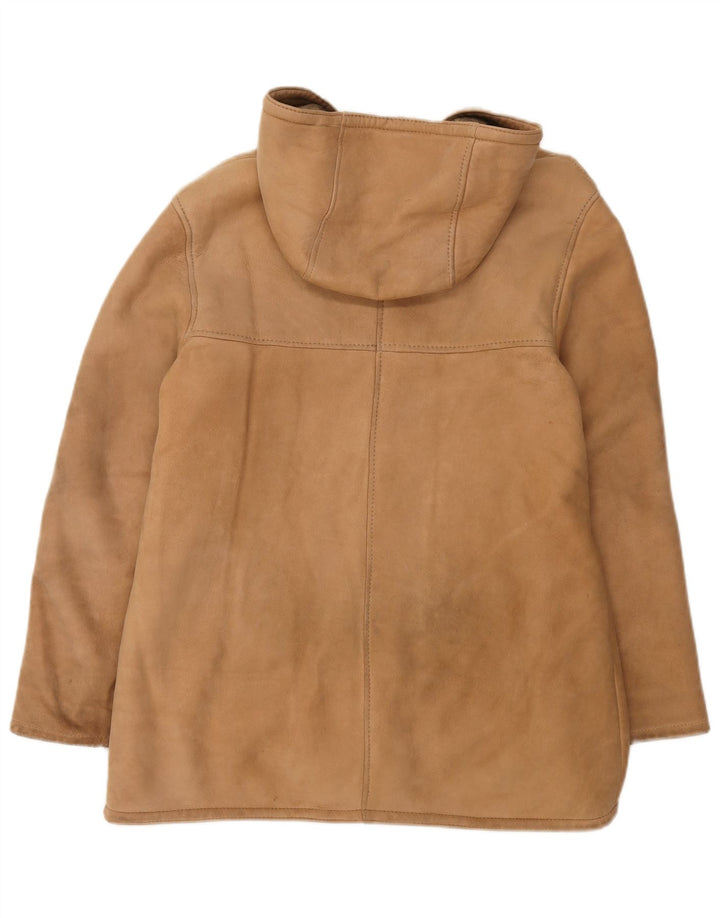 Jachetă din shearling cu glugă vintage pentru femei UK 12 Bej mediu