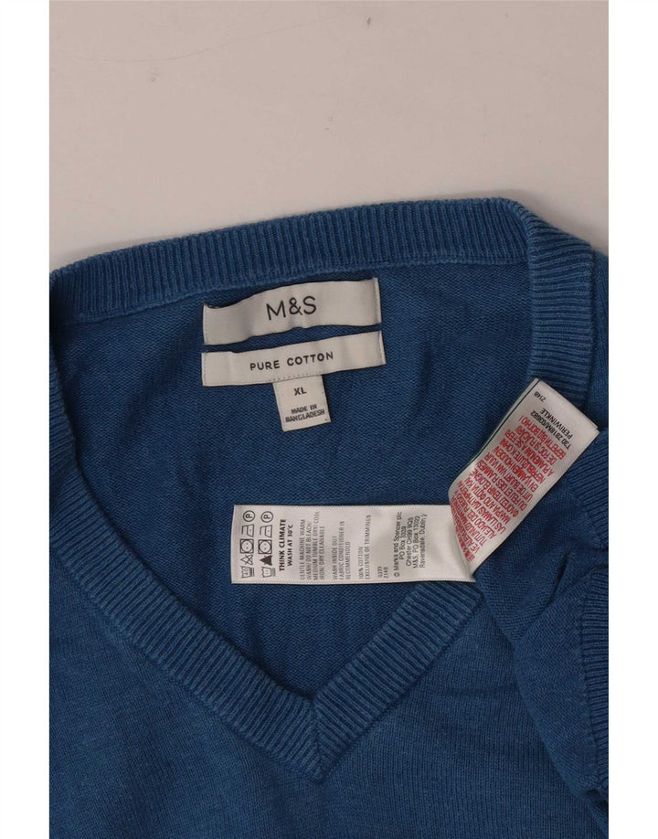 Pulover pentru bărbați Marks & Spencer, cu decolteu în V, XL, bumbac, albastru