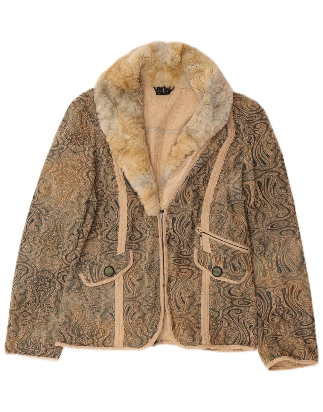 Jachetă cu fermoar complet Kello pentru femei UK 14 Medium Beige Paisley