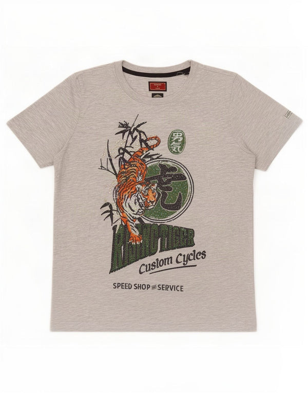 Tricou grafic supradimensionat Superdry pentru femei, UK 14, bumbac mare, gri