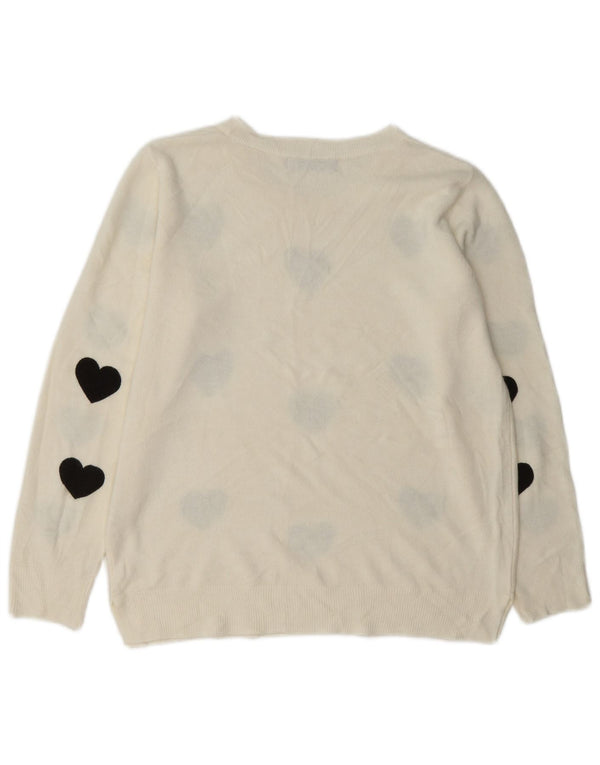 Pulover pentru femei Marks & Spencer, cu gât de barcă, UK 14, inimă mare de culoare albă