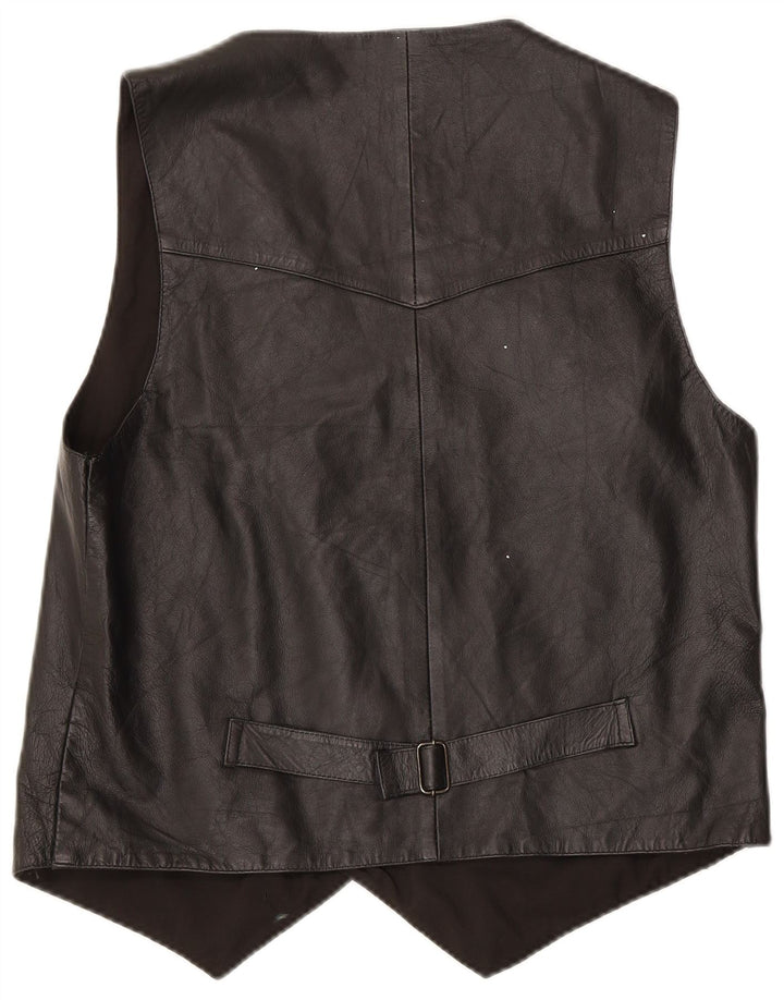 Vestă vintage din piele pentru bărbați, neagră medie