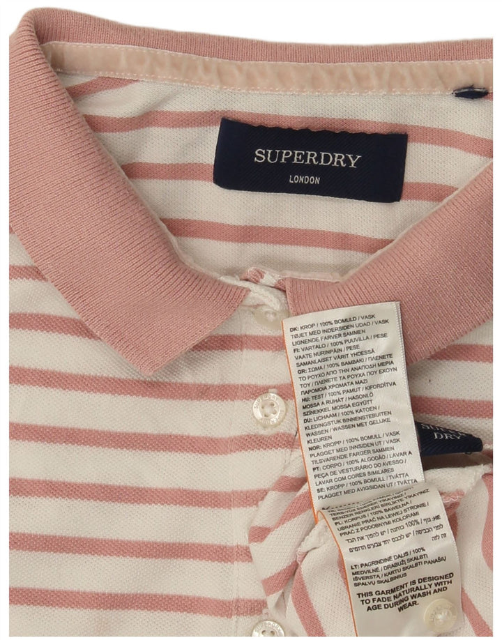 SUPERDRY Tricou polo pentru femei UK 12, bumbac cu dungi roz mediu