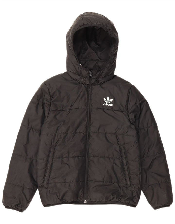 Jachetă căptușită cu glugă Adidas pentru băieți 11-12 ani, poliester negru